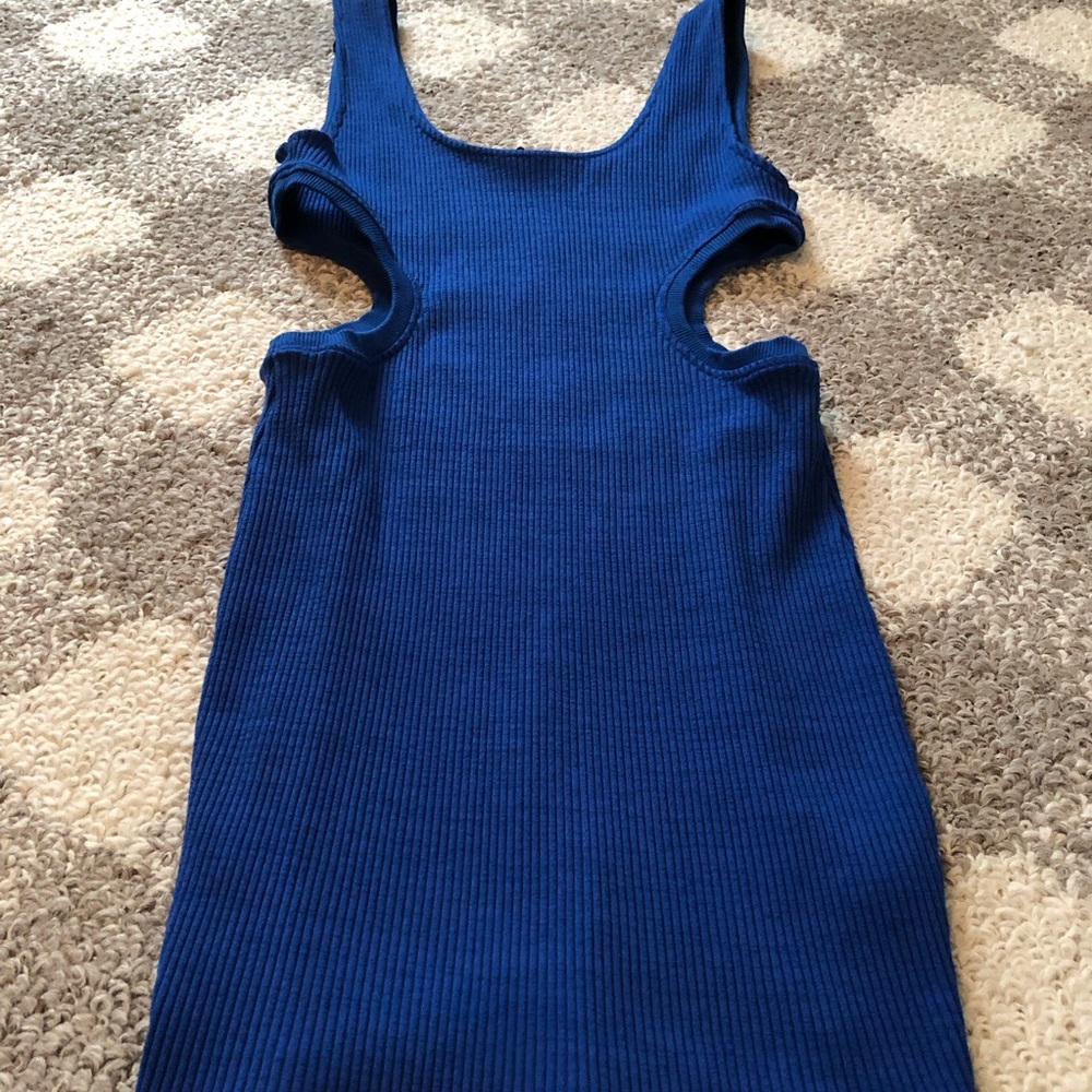 Zara Blue Ribbed Cut-Out Bodycon Mini Dress - Picture 8 of 9